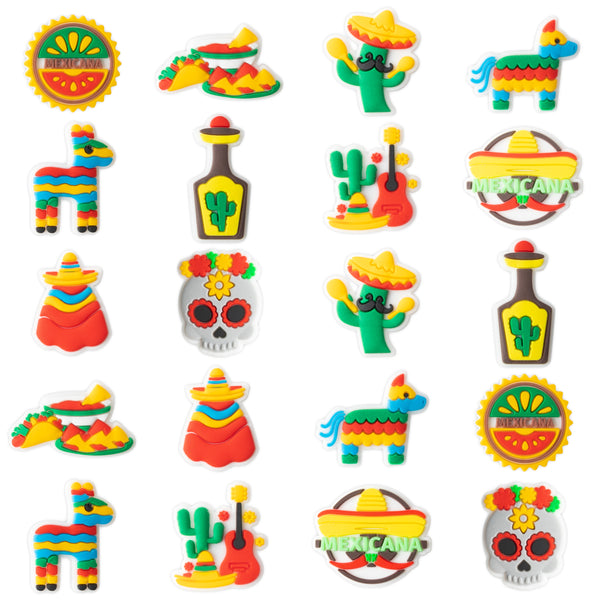 Unbess 20Pcs Fiesta Mexican Shoe Charm for Kids Shoe Decor Charm with Holes for Clogs Bracelet Wristband Sandals Carnival Cinco De Mayo Taco PVC Shoe Charm Party Favor Christmas Gift for Kids Slip-On