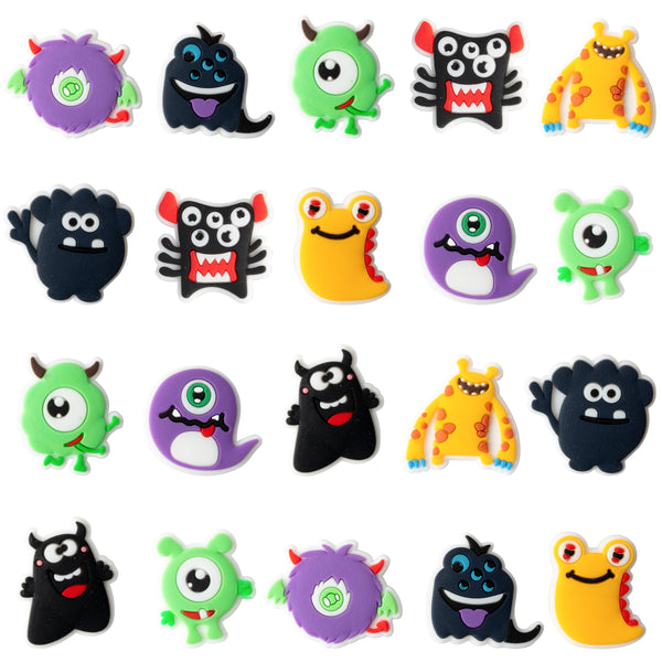 Unbess 20Pcs Monster Shoe Charms for Kids Cute Cartoon Shoe Decoration Charm for Clogs Bracelet Wristband Charm with Holes PVC Shoe Decor for Adults Slip-On Sandals Treasure Toy Party Christmas Gift