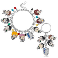 Unbess Attack On Titan Bracelet Keychain Set, Anime Manga Character Series Dual Wing Pendant Symbol Logo Charm Bracelet Cosplay Cartoon Props Fashion Novelty Jewelry Gifts for Boys Girls Anime Fans