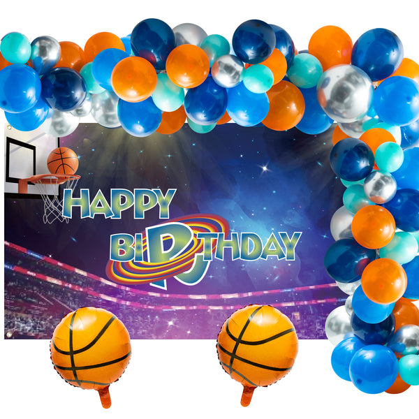 Unbess 75Pcs Space Basketball Birthday Party Decorations Set Sport Stadium Happy Birthday Backdrop and Balloons Garland Party Supplies Favors Background for Boys Men Baby Shower Graduation Booth Props