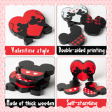 Unbess 3Pcs Christmas Valentine Cartoon Mouse Tiered Tray Sign Table Decor Red and Black Mouse Love Heart Shaped Freestanding Farmhouse Rustic Wooden Romantic Centerpieces for Home Wedding Anniversary