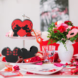 Unbess 3Pcs Christmas Valentine Cartoon Mouse Tiered Tray Sign Table Decor Red and Black Mouse Love Heart Shaped Freestanding Farmhouse Rustic Wooden Romantic Centerpieces for Home Wedding Anniversary